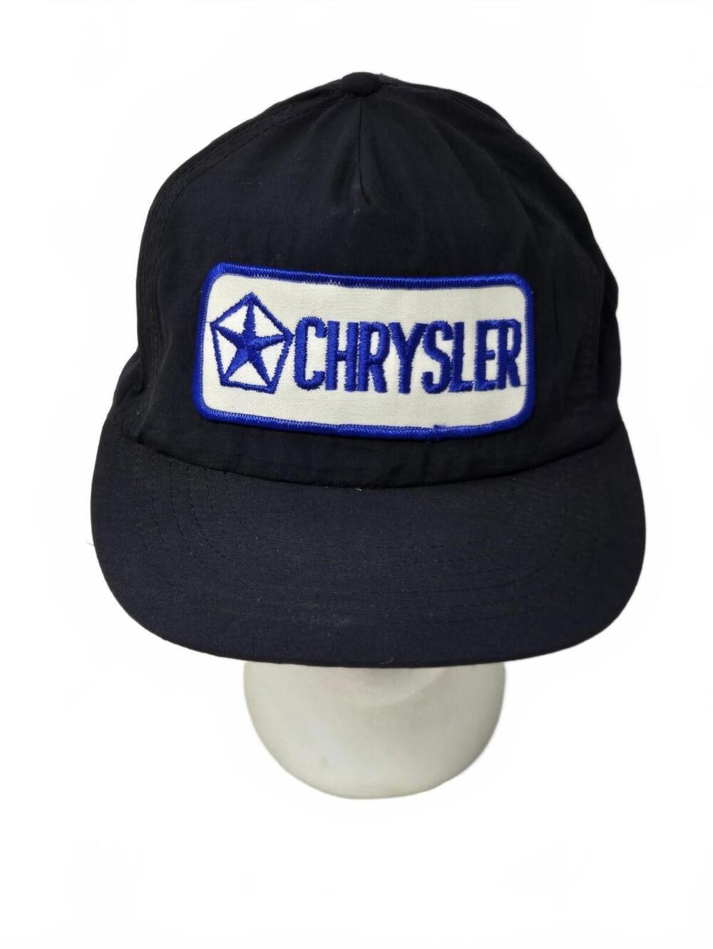 Vintage Chrysler Patch Cap Spell Out Logo Nylon Snap Back Trucker Baseball Hat
